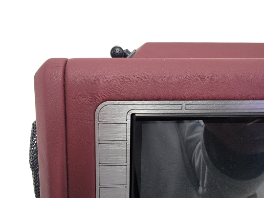 Close-up of stitched vinyl detail on custom console for 1965 Continental.