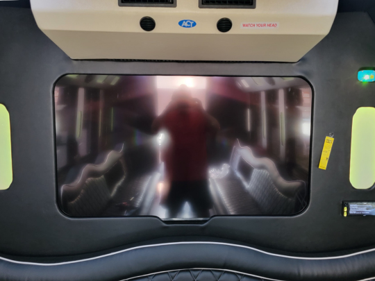 Stereo Installs finished job of hanging and installing a TV in a limo bus.