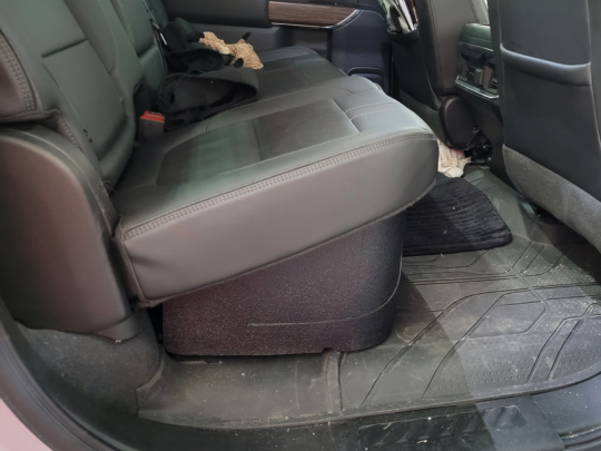 Completed six series subwoofer enclosure shown with seat down.