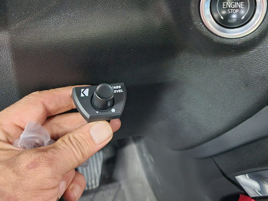 Kicker bass knob to be installed in this Chevy Silverado.