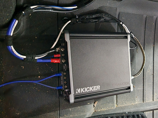 We added a Kicker CXA400.1 400-Watt Mono Class D Subwoofer Amplifier.