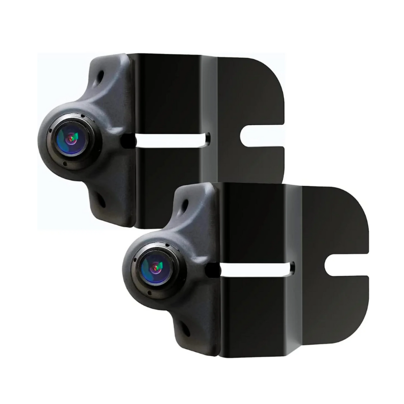 Front view of Jeep Wrangler JL equipped with Dual Blind Spot Camera Kit, showcasing rugged design and camera placement.