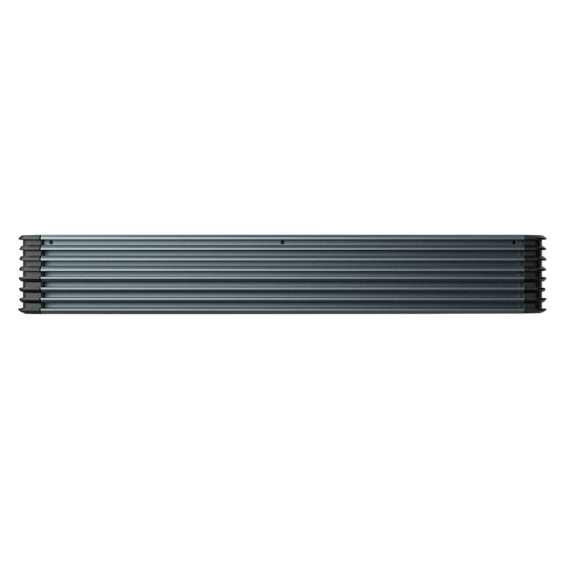 Front and side view of AudioControl A1100.5 amplifier showcasing minimalist aluminum build.