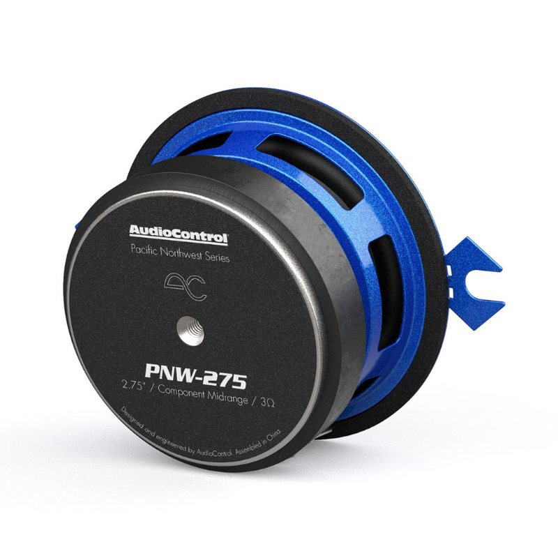 Back right angled view of AudioControl PNW-275 midrange speaker displaying motor and mounting depth.