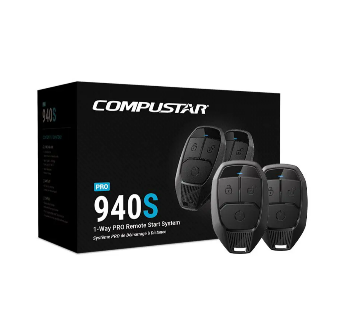 Complete Compustar CSP940-S Pro All-in-One Remote Start Bundle including fob, module, wiring, and accessories.