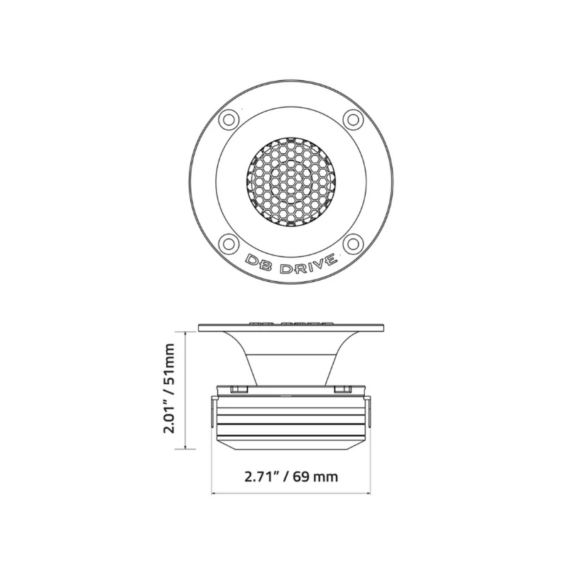 Dimensional diagram of DB Drive Xpert EXT1.5NH horn tweeter