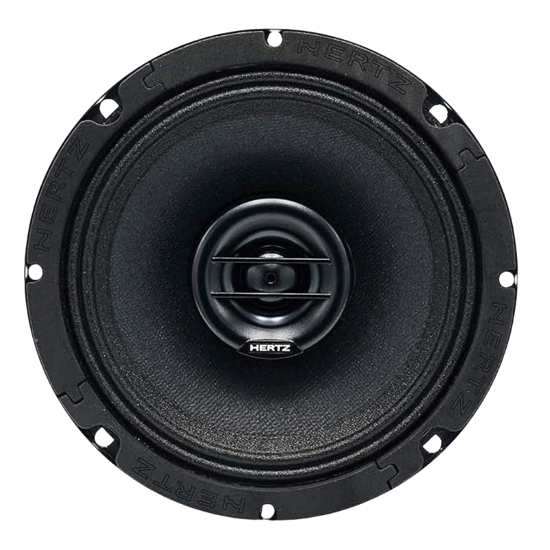 Hertz SX 165 NEO 6.5-inch SPL coaxial speaker front view showing pressed paper cone and PEI dome tweeter.