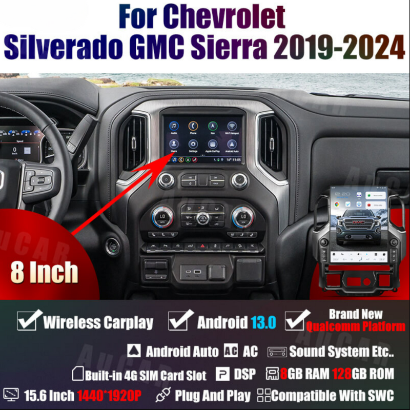 Interior of GMC Sierra featuring the original factory radio and stock dash layout.