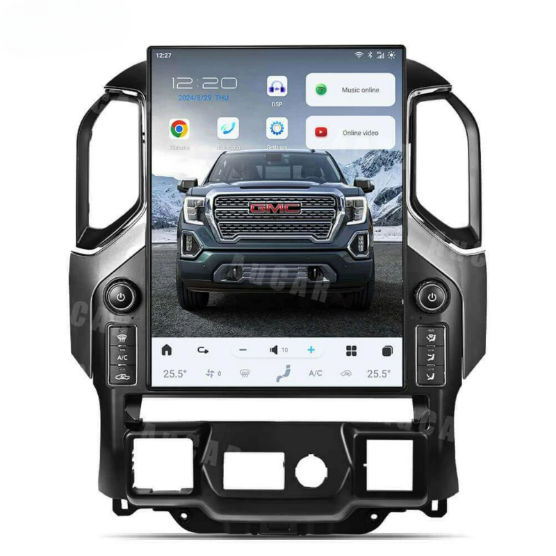 New Six Series T-Style Android Radio shown forward-facing with full-screen interface active.