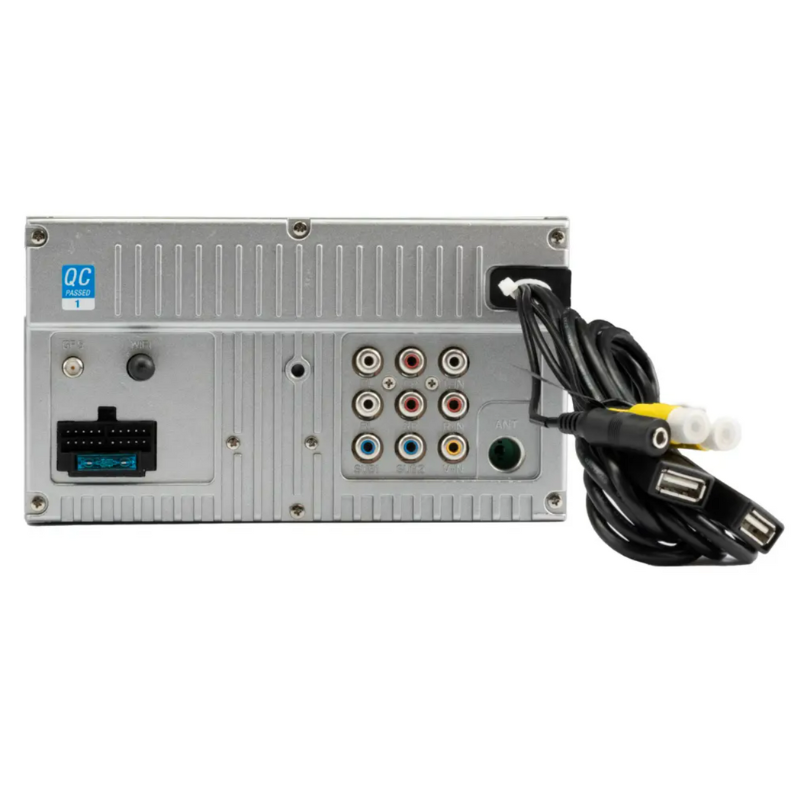  Jensen CAR723W-CAM rear panel with wiring ports, preamp outputs, and camera inputs.