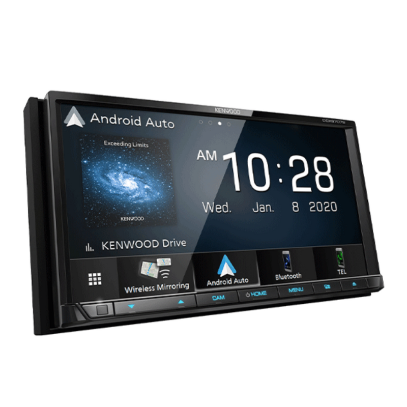 Side profile showing unit depth and body structure showing Android Auto.