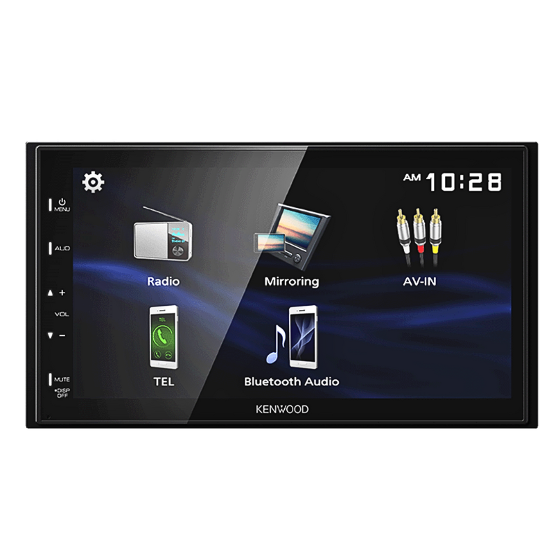 Kenwood DMX129BT front panel with active home screen.
