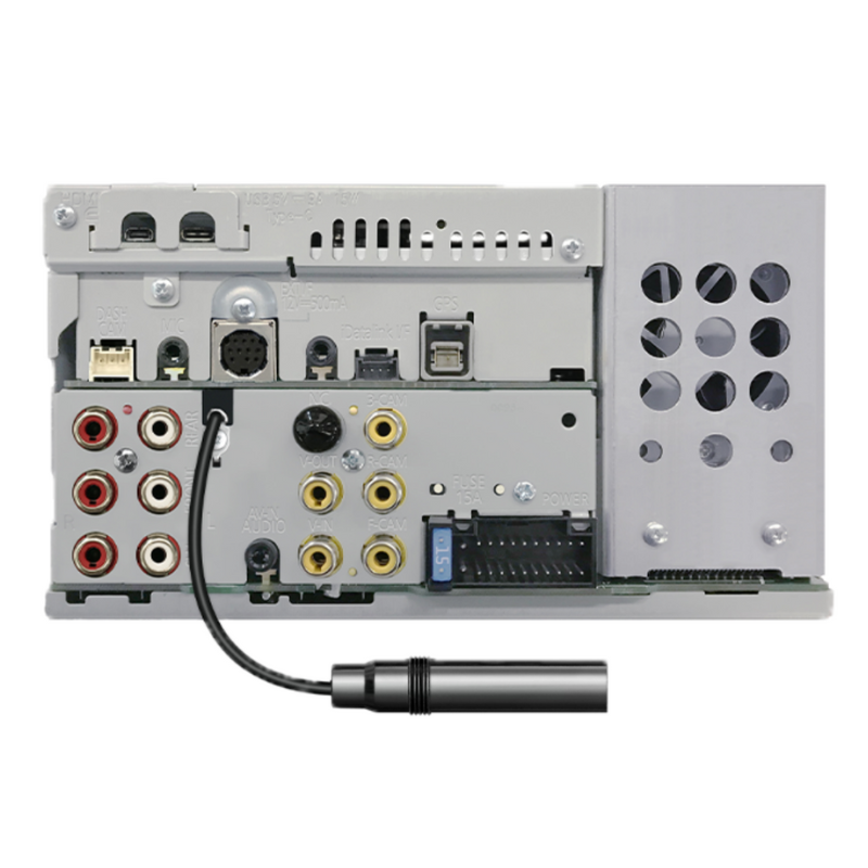 Rear panel with HDMI, RCA, and USB inputs.