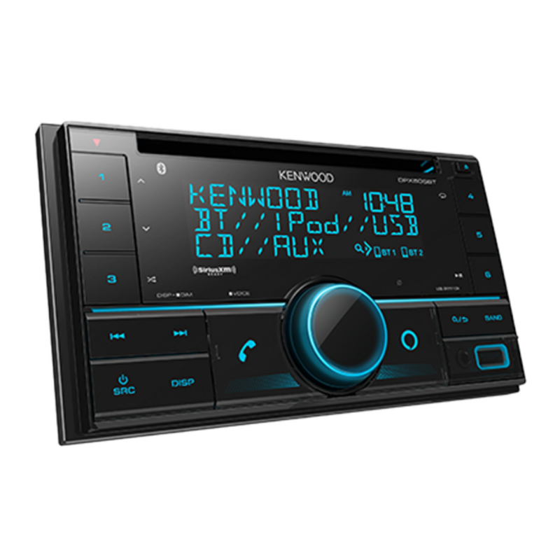 Close-up of Kenwood stereo faceplate with Bluetooth icon.