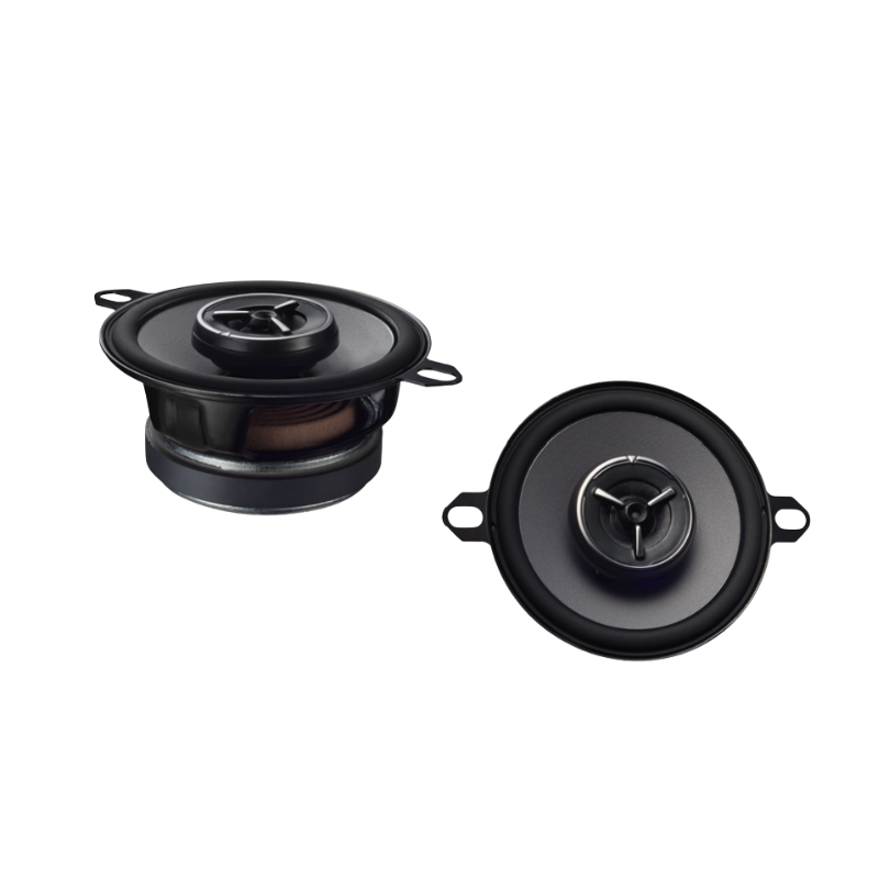 Front view showing pair of Kenwood KFC-X3C 3.5" speakers with silk dome tweeters and mounting tabs.