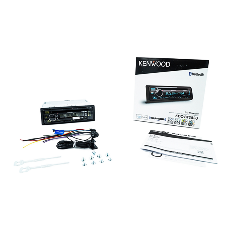 Packaging box displaying Kenwood branding and product details.