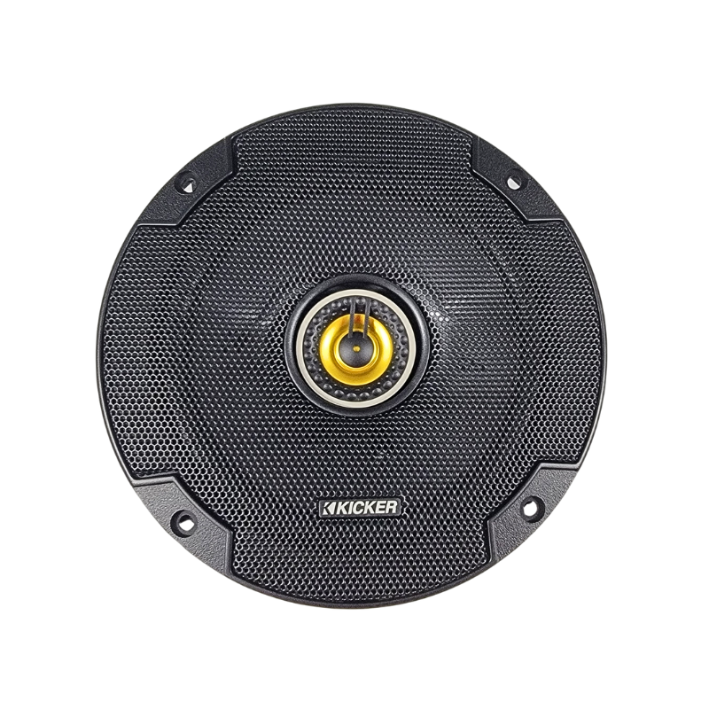 Front facing Kicker CSC65 coaxial speaker with grille.