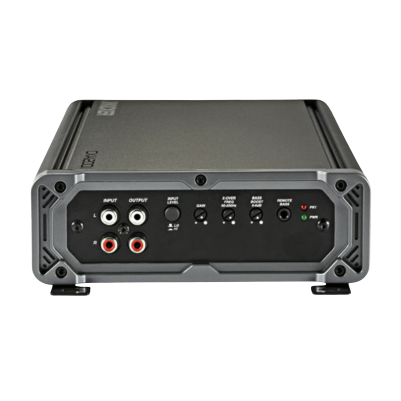 Kicker CXA12001 mono subwoofer amp showing power and speaker connections.