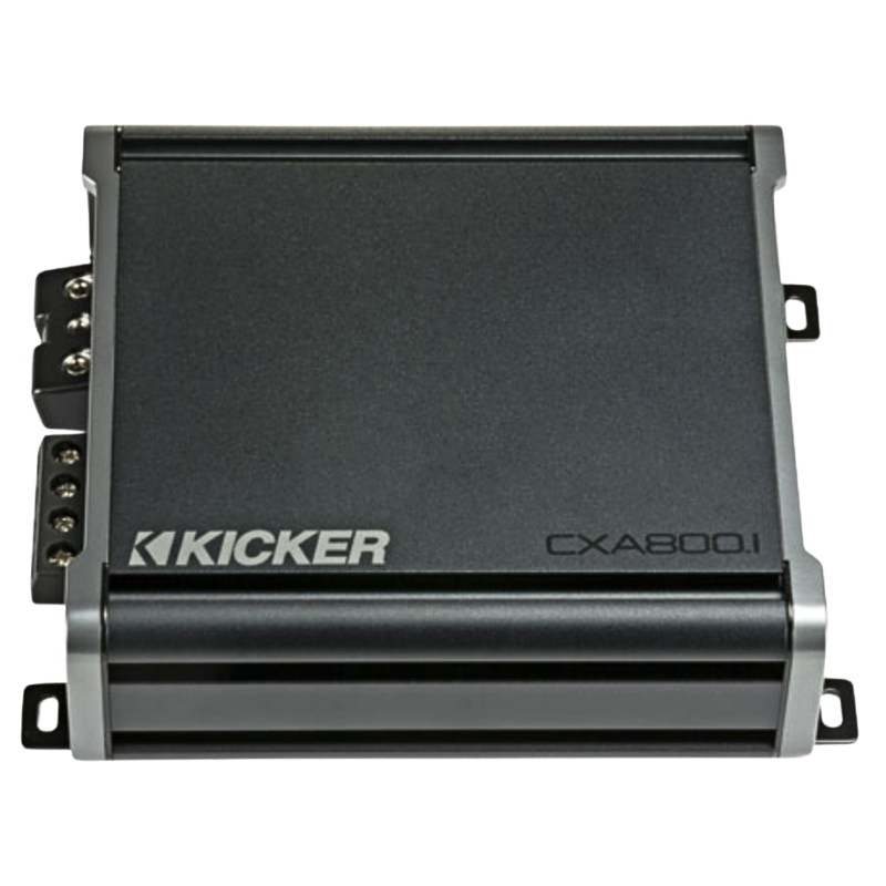 Front view of Kicker CXA800.1 mono amplifier.