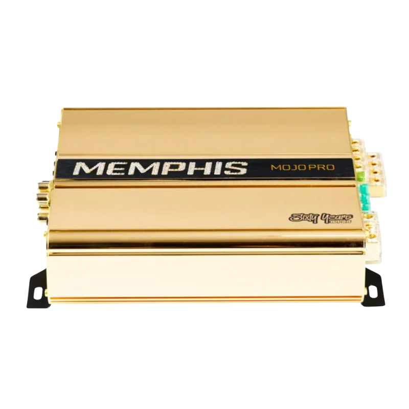 Flat front view of the Memphis MOJO Pro amplifier laying down, displaying compact size and aggressive styling.