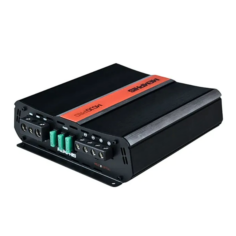 Memphis MJP750.1 right-side angled view displaying onboard fuses and heavy-duty connection points.