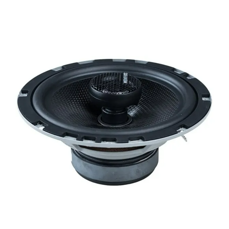 Memphis MS60V angled top side view without grille displaying cone depth, rubber surround, and tweeter placement.