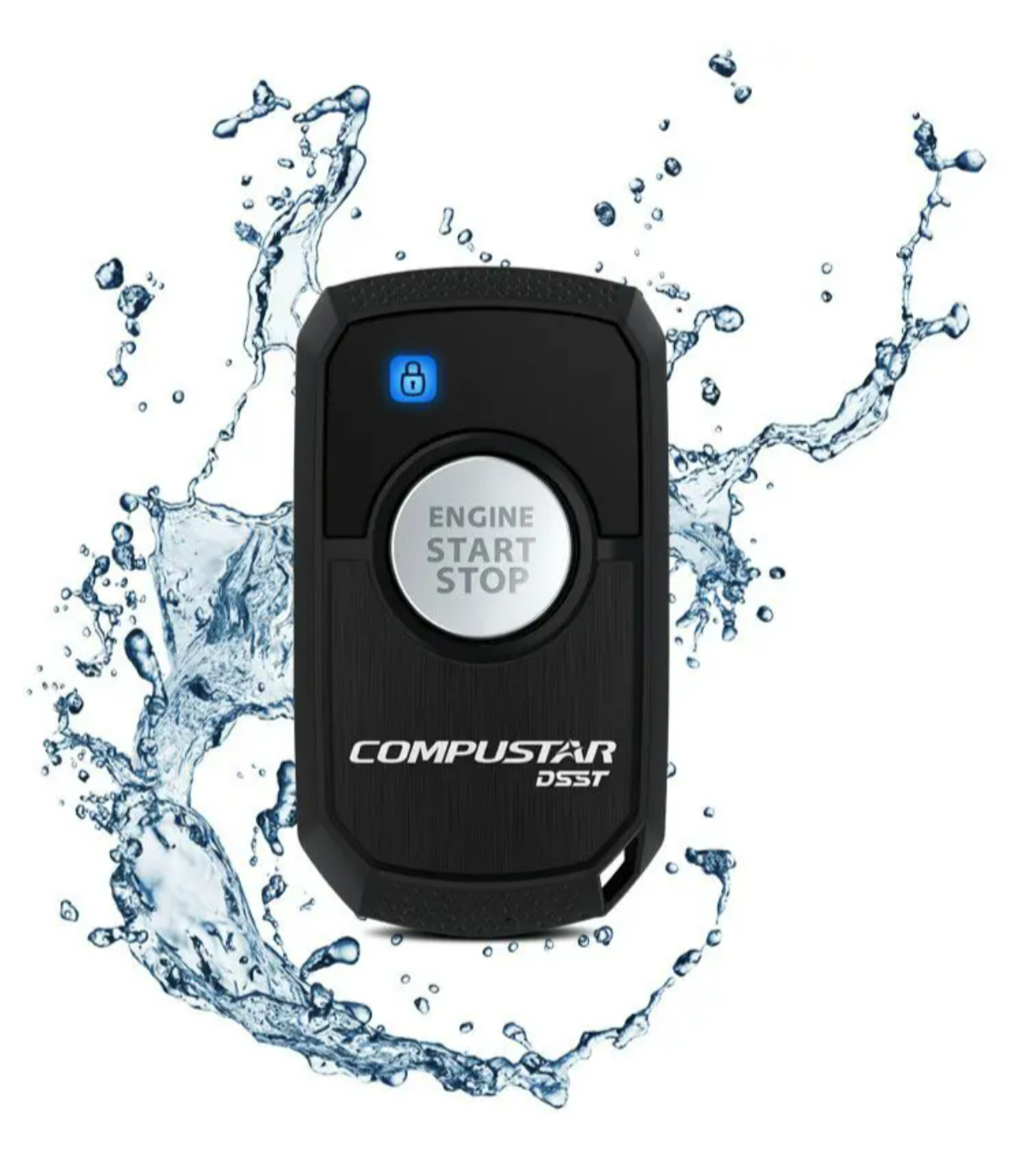 Compustar PRO 2WR3 remote start fob displaying waterproof durability rating.
