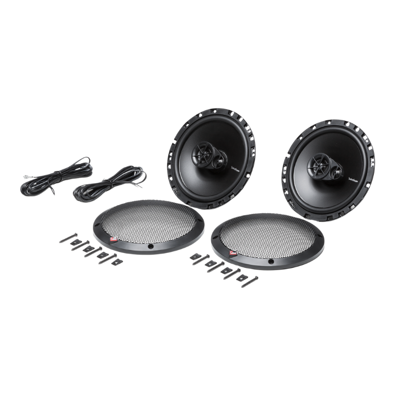 Rockford R165X3 coaxial speakers laid out before vehicle installation