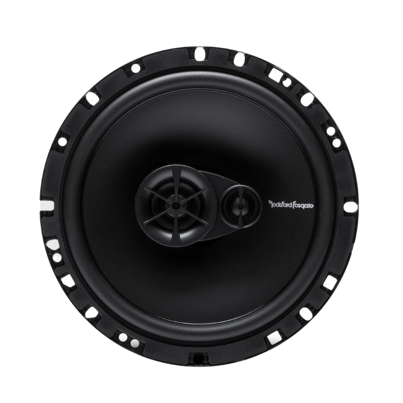 Close-up of Rockford R165X3 speaker cone, tweeter, and supertweeter