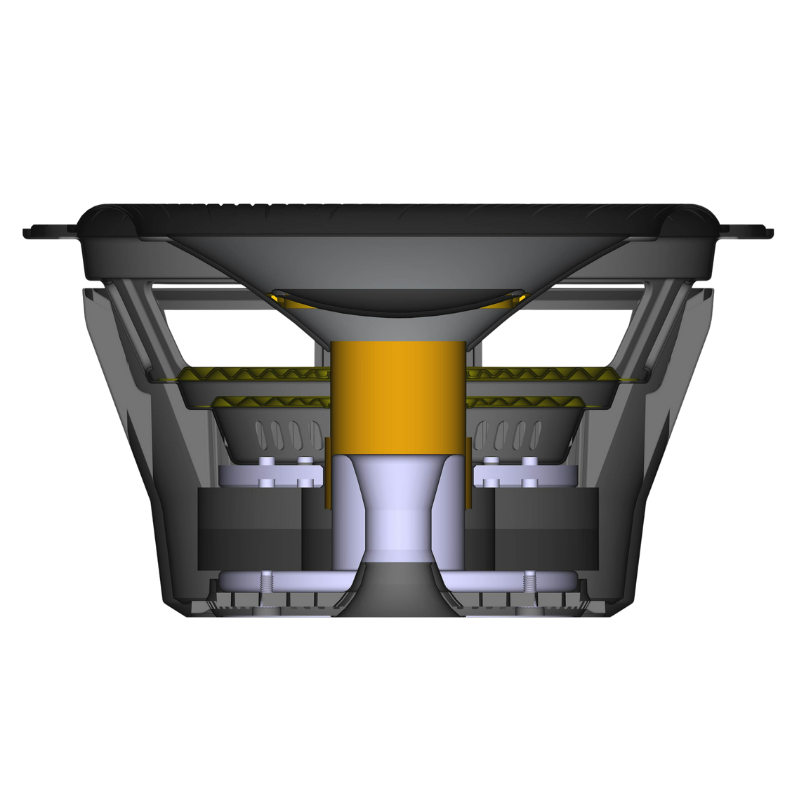 A mounted Sony XS-W104ES subwoofer in a car trunk, showcasing its compact design and superior sound quality.