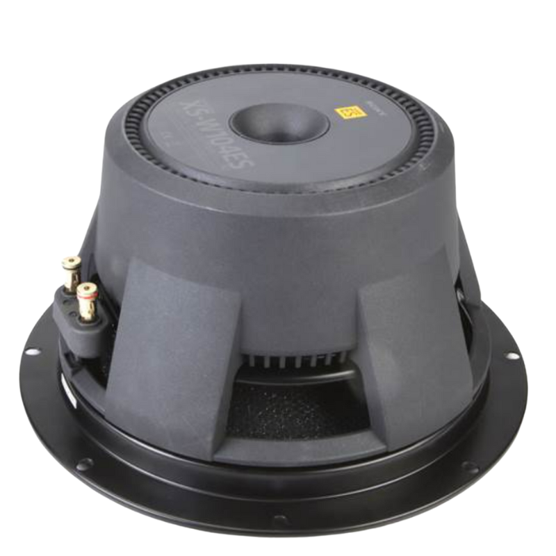 Sony Mobile ES XS-W104ES 10-inch subwoofer, highlighted for its 450W RMS power handling and precision engineering.