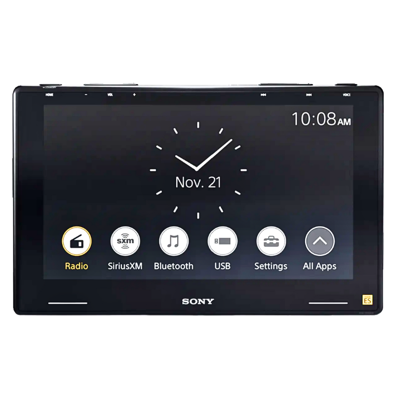 Front view of Sony XAV-9500ES receiver displaying home screen.