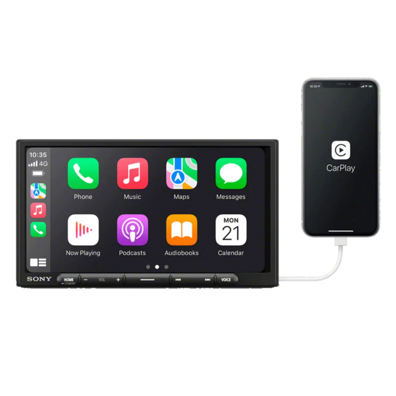 Display of Apple CarPlay interface on the receiver.