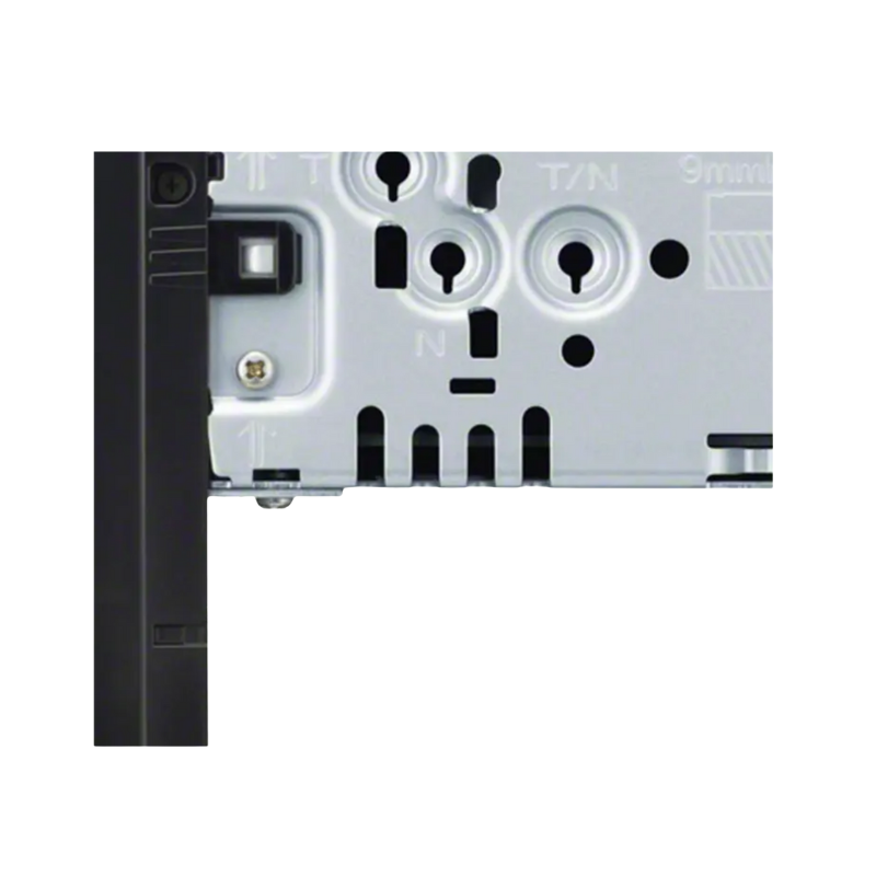 Side profile of Sony XAV‑AX3700 head unit highlighting slim single-DIN chassis design.