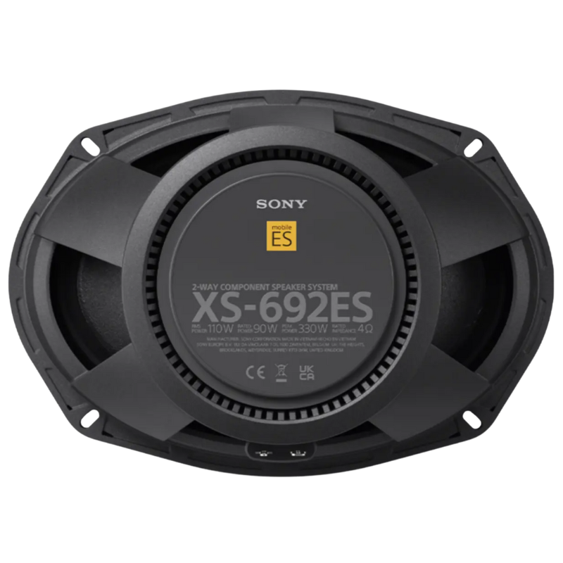 Rear view of Sony XS-692ES speaker displaying magnet and terminal configuration.