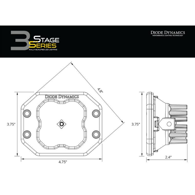 Diode Dynamics SS3 SAE/DOT White Sport Flush Mount LED Pod  Pair