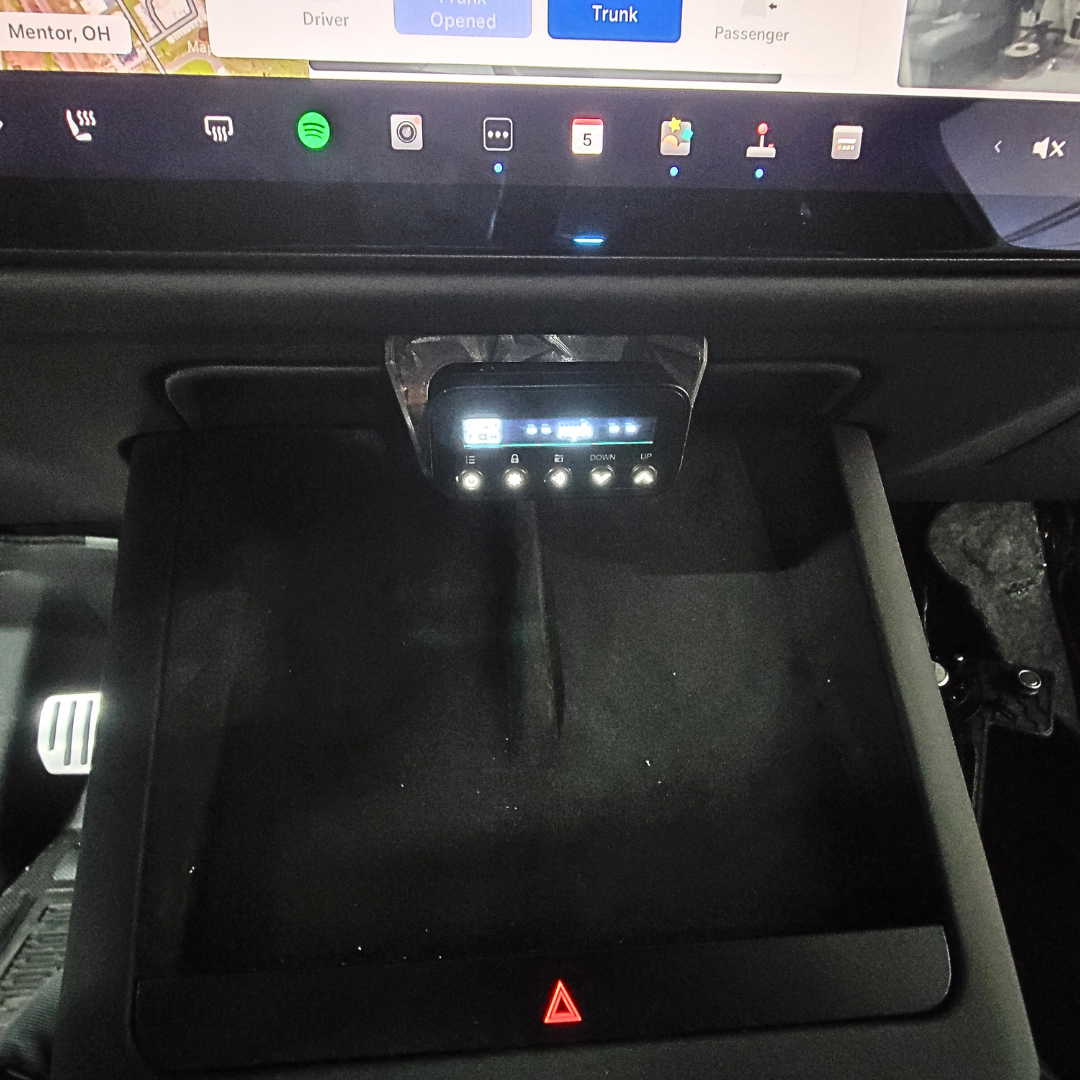 Radenso display mounted cleanly inside Tesla dashboard.