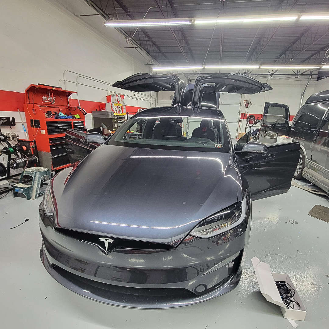 Front view of Tesla Model X before radar and laser installation.