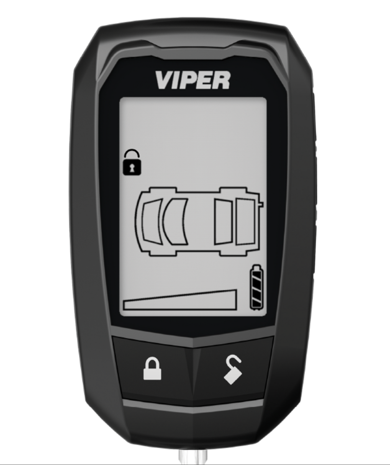 Viper 5308V LCD remote fob illuminated with status display active.