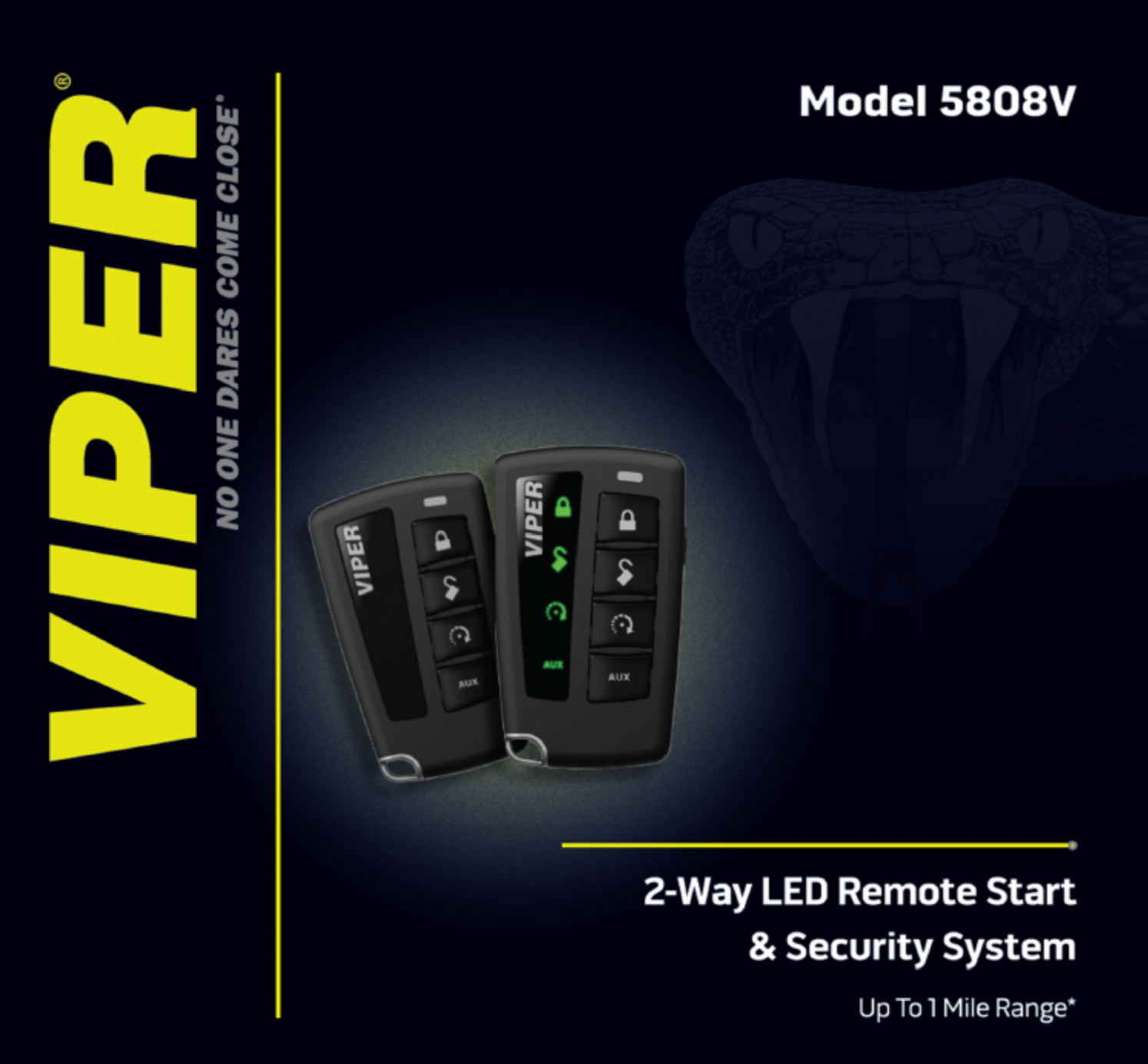 Retail boxing for the Viper 5808V system highlighting features and branding.